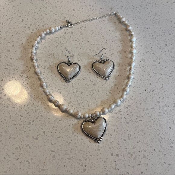 Boho Heart Beaded Necklace & Matching Heart Shaped Earrings, Fashion Jewelry Set - Picture 4 of 13